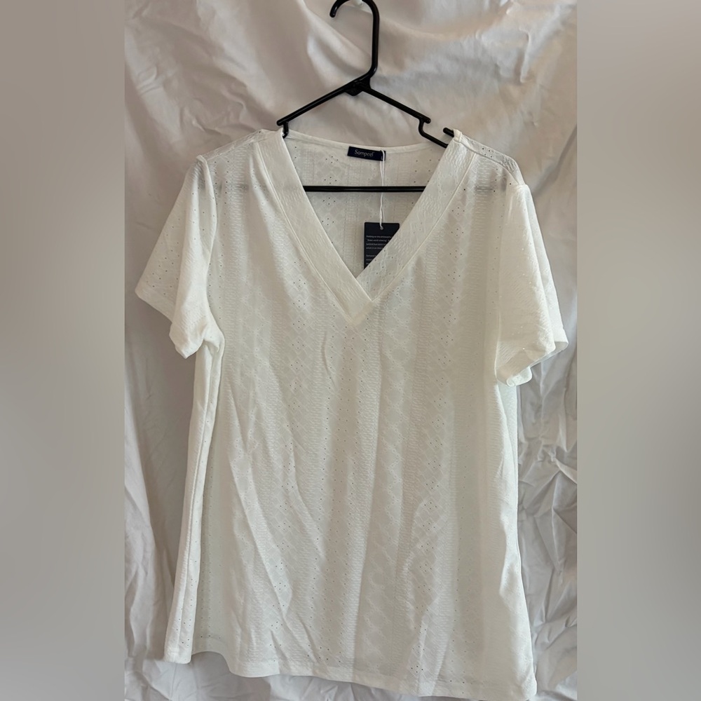 Sampeel White V-Neck Short Sleeve Top